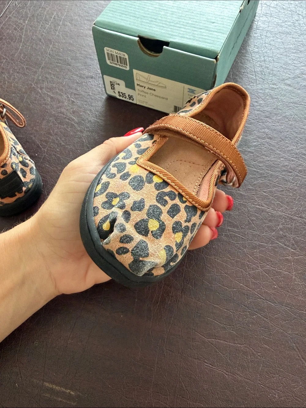 Toms Girls Leopard Print Mary Janes in Brown and Black